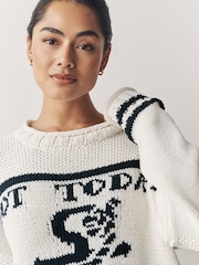 White/Blue Knitted Sailor Slogan Jumper - Image 5 of 8