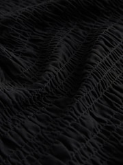 Black Shirred Short Sleeve Crew Neck Top - Image 7 of 8