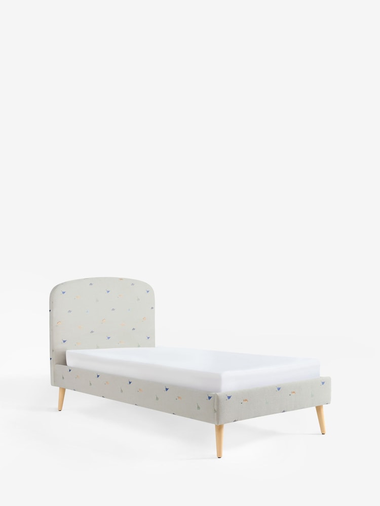 Relaxed Linen Look Dinosaur Kids Matson Upholstered Single Bed - Image 1 of 3