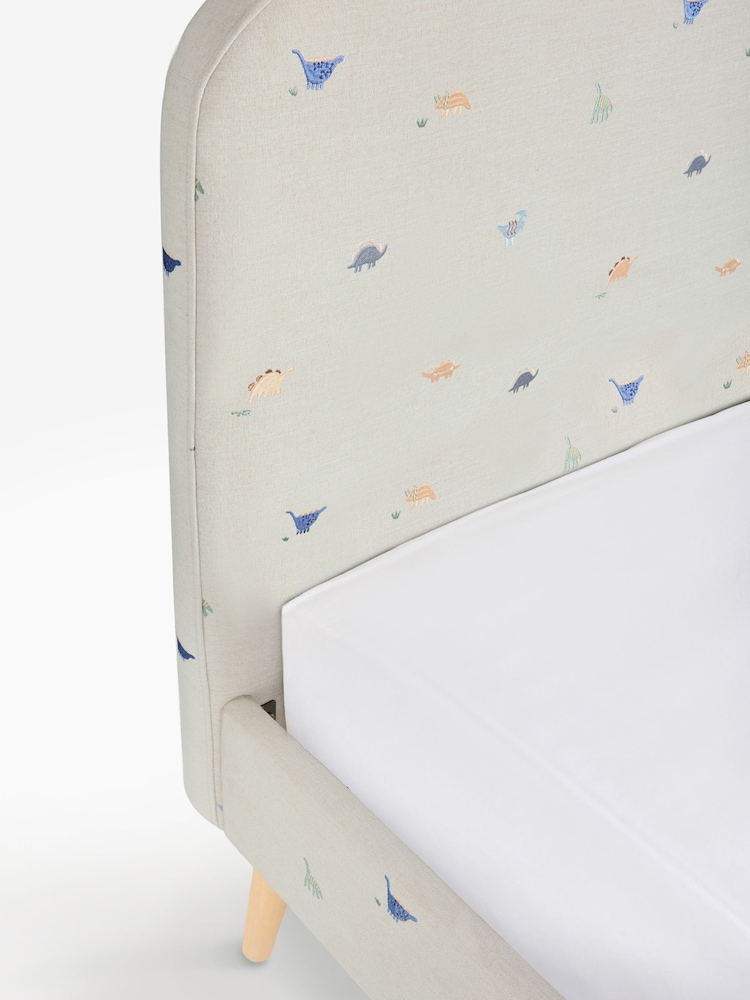 Relaxed Linen Look Dinosaur Kids Matson Upholstered Single Bed - Image 3 of 3