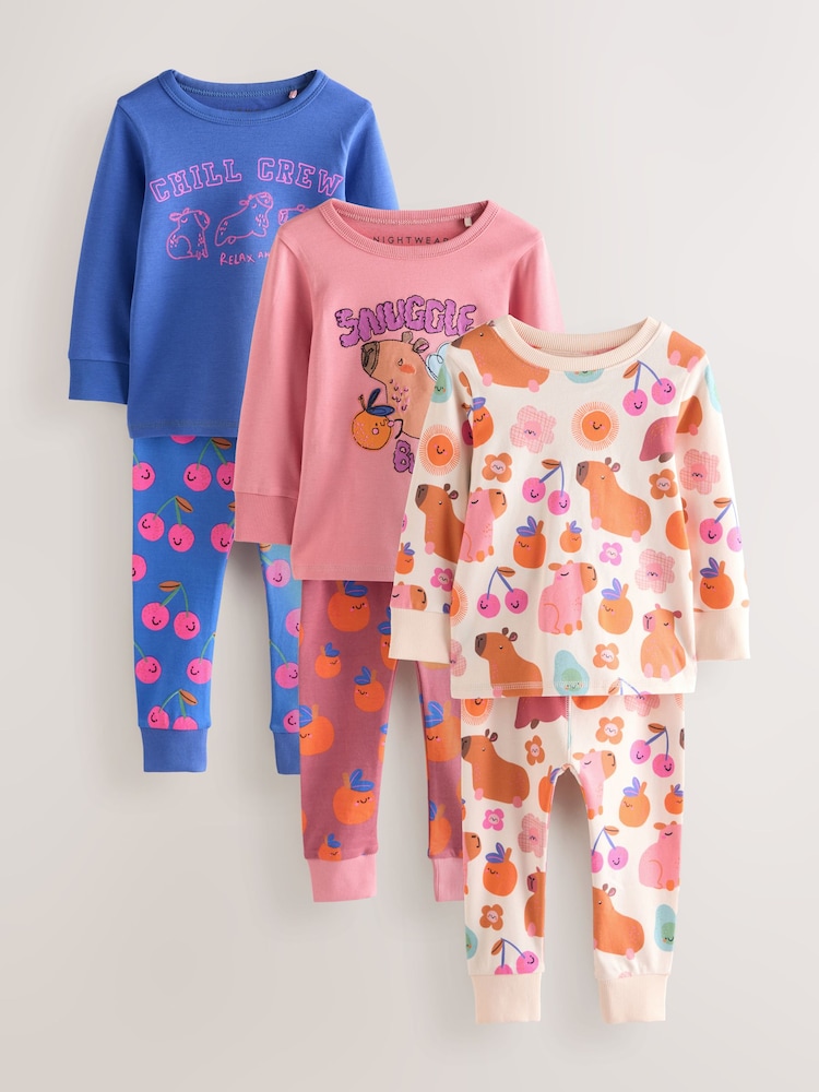Cobalt Capybara Print - مجموعة من 3 بيجامات دافئة (9 شهور-12 سنة) - صورة 1 من 7
