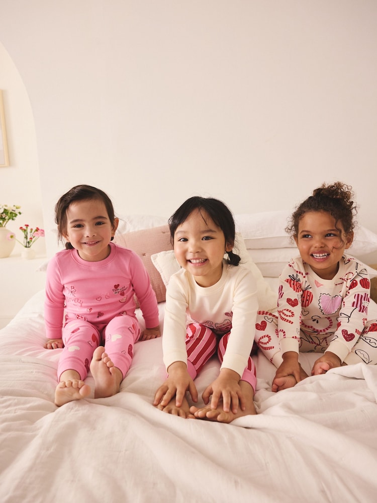 Pink/Red Galentines Snuggle Pyjamas 3 Pack (9mths-12yrs) - Image 2 of 4 Pink/Red Galentines Snuggle Pyjamas 3 Pack (9mths-12yrs) - Image 2 of 4