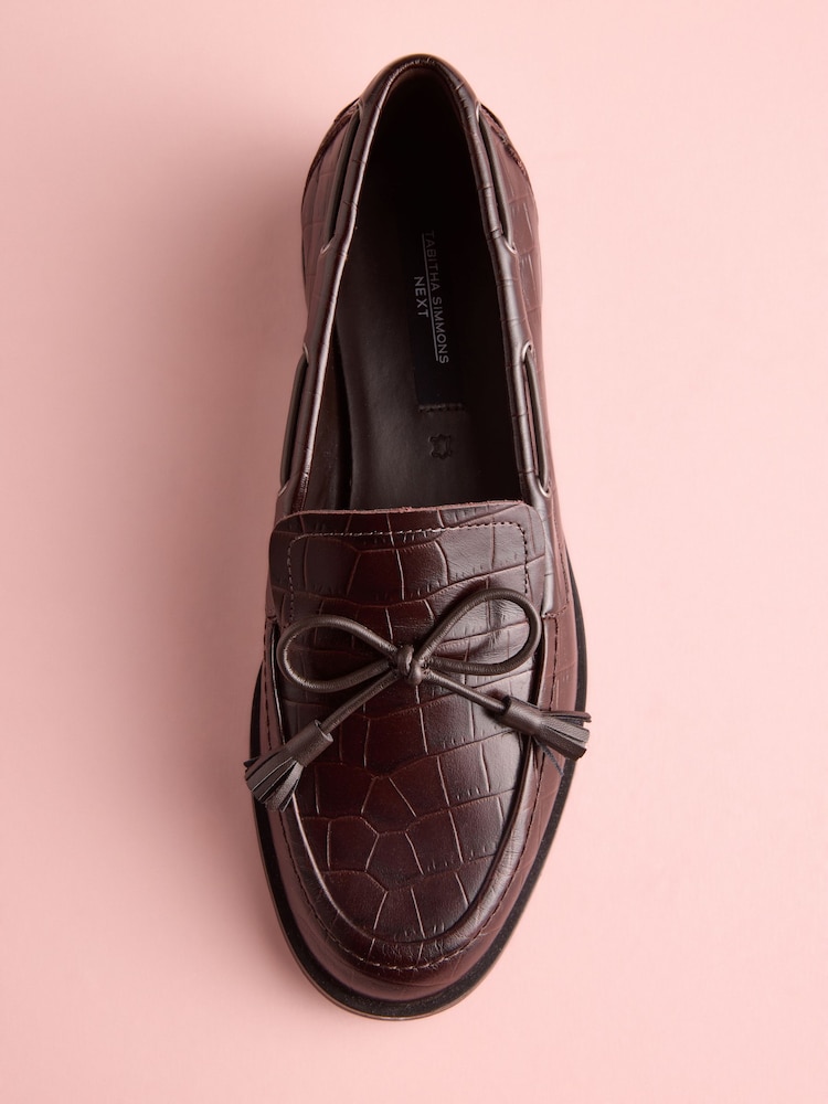 Chocolate Brown Croc Embossed Tabitha Simmons x Next Urban Leather Bow Loafers - Image 2 of 7 Chocolate Brown Croc Embossed Tabitha Simmons x Next Urban Leather Bow Loafers - Image 2 of 7