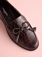Chocolate Brown Croc Embossed Tabitha Simmons x Next Urban Leather Bow Loafers - Image 4 of 7