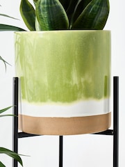 Oliver Bonas Green Large Nora Ceramic Standing Plant Pot - Image 5 of 6
