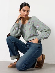 FatFace Clemence Green Dot Floral Blouse - Image 3 of 6