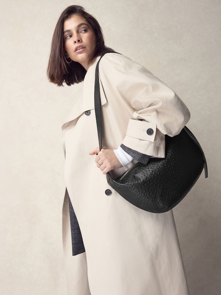 Black Leather Embossed Sling Shoulder Bag - Image 1 of 7 Black Leather Embossed Sling Shoulder Bag - Image 1 of 7