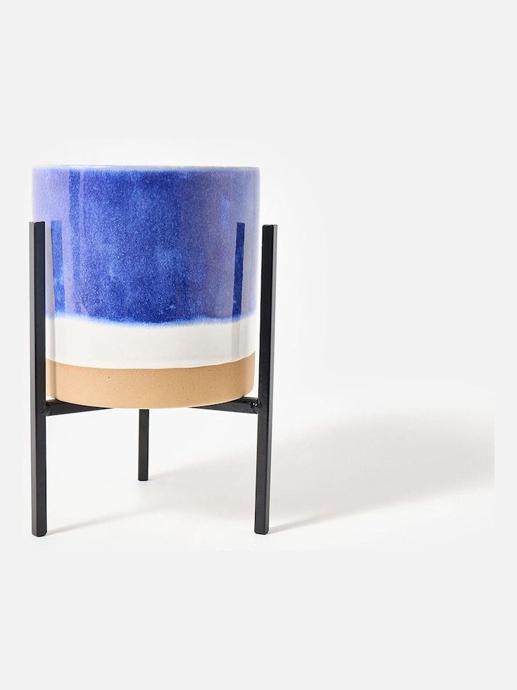 Oliver Bonas Blue Small Nora Ceramic Standing Plant Pot - Image 2 of 5 Oliver Bonas Blue Small Nora Ceramic Standing Plant Pot - Image 2 of 5