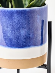 Oliver Bonas Blue Small Nora Ceramic Standing Plant Pot - Image 3 of 5