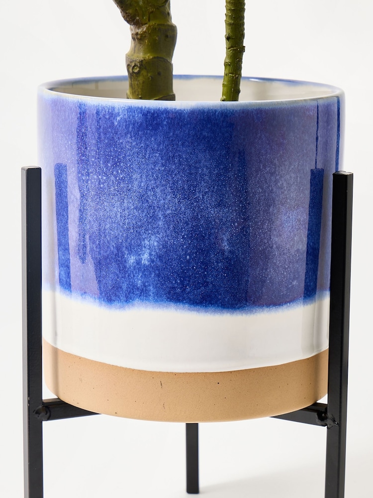 Oliver Bonas Blue Small Nora Ceramic Standing Plant Pot - Image 5 of 5 Oliver Bonas Blue Small Nora Ceramic Standing Plant Pot - Image 5 of 5