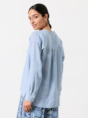 FatFace Julia Blue Linen Popover - Image 2 of 6