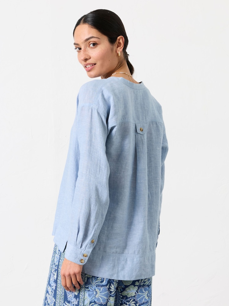 FatFace Julia Blue Linen Popover - Image 2 of 6