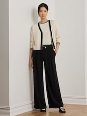 Lauren Ralph Lauren Cream Two Tone Cotton Blend Cardigan - Image 1 of 8
