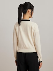 Lauren Ralph Lauren Cream Two Tone Cotton Blend Cardigan - Image 2 of 8