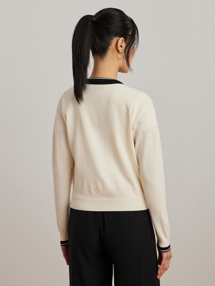 Lauren Ralph Lauren Cream Two Tone Cotton Blend Cardigan - Image 2 of 8