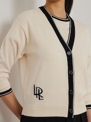 Lauren Ralph Lauren Cream Two Tone Cotton Blend Cardigan - Image 3 of 8
