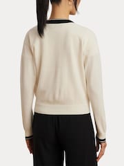 Lauren Ralph Lauren Cream Two Tone Cotton Blend Cardigan - Image 5 of 8