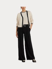 Lauren Ralph Lauren Cream Two Tone Cotton Blend Cardigan - Image 7 of 8