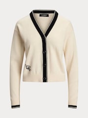 Lauren Ralph Lauren Cream Two Tone Cotton Blend Cardigan - Image 8 of 8
