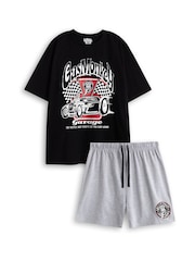 Vanilla Underground Black Mens Gas Monkey Garage Short Sleeve Short Leg Pyjamas Set - Image 1 of 8