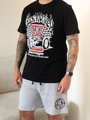 Vanilla Underground Black Mens Gas Monkey Garage Short Sleeve Short Leg Pyjamas Set - Image 5 of 8