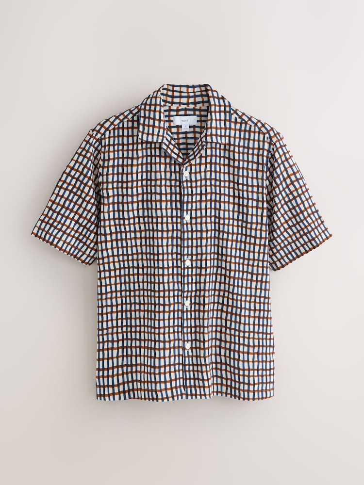 Navy Blue Watercolour Short Sleeve Check Shirt - Image 1 of 3