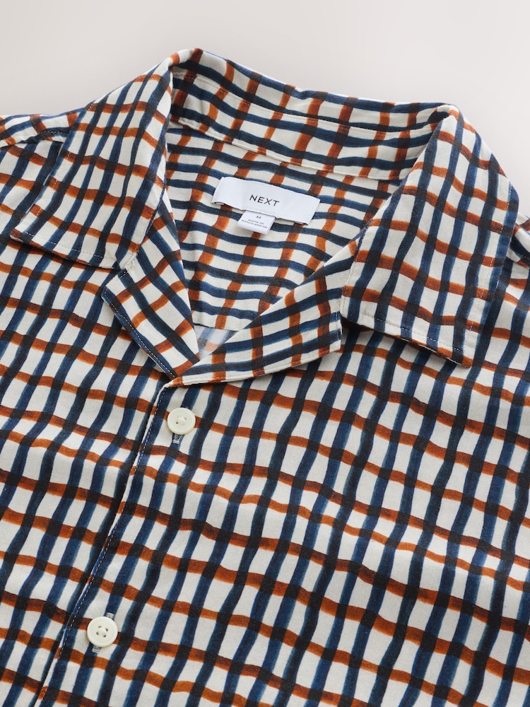 Navy Blue Watercolour Short Sleeve Check Shirt - Image 2 of 3