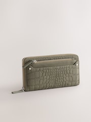 Khaki Green Croc Effect Large Purse - Image 1 of 5