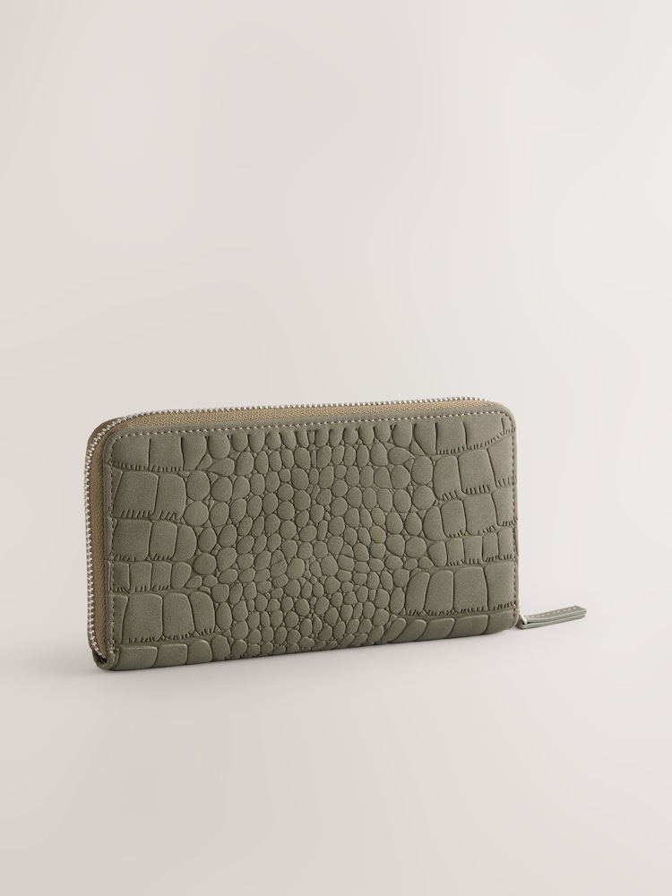 Khaki Green Croc Effect Large Purse - Image 2 of 5
