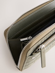 Khaki Green Croc Effect Large Purse - Image 4 of 5