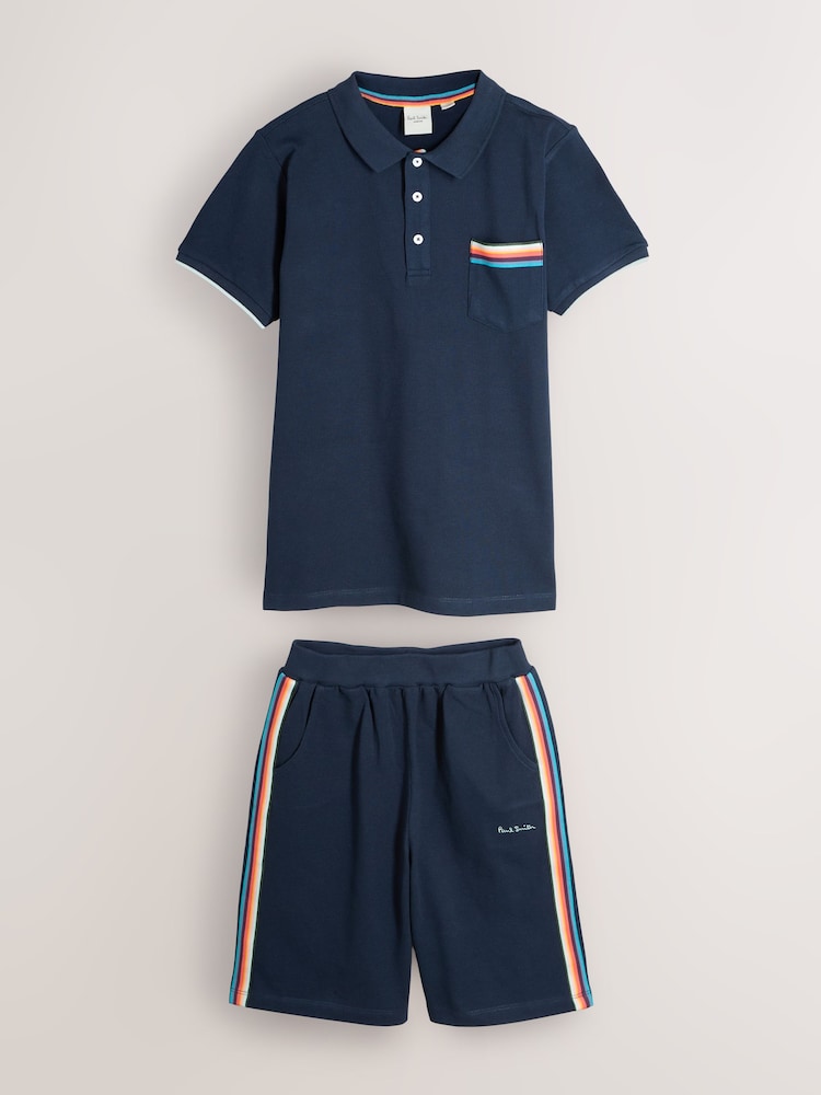 Paul Smith Junior Navy Pique Polo Shirt And Shorts Set - Image 1 of 6