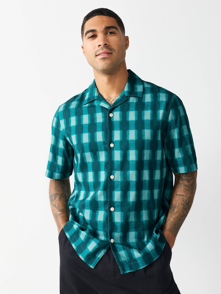 Light Blue Watercolour Short Sleeve Check Shirt - Image 1 of 8