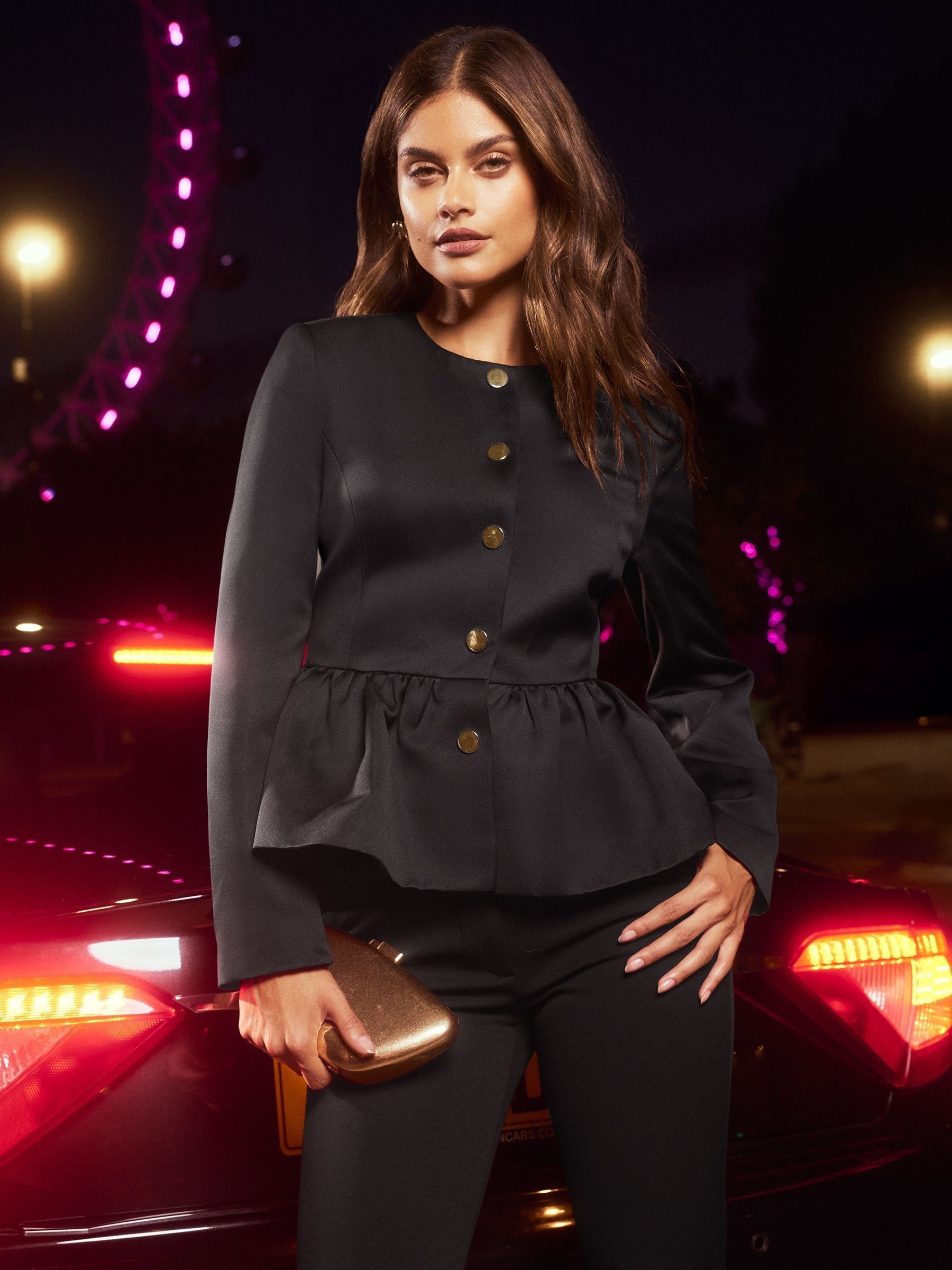 Buy Lipsy Black Satin Crew Neck Peplum Hem Jacket from Next Ireland