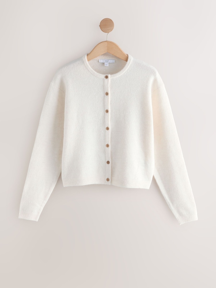 Ecru Crew Neck Knitted Cardigan - Image 1 of 3 Ecru Crew Neck Knitted Cardigan - Image 1 of 3