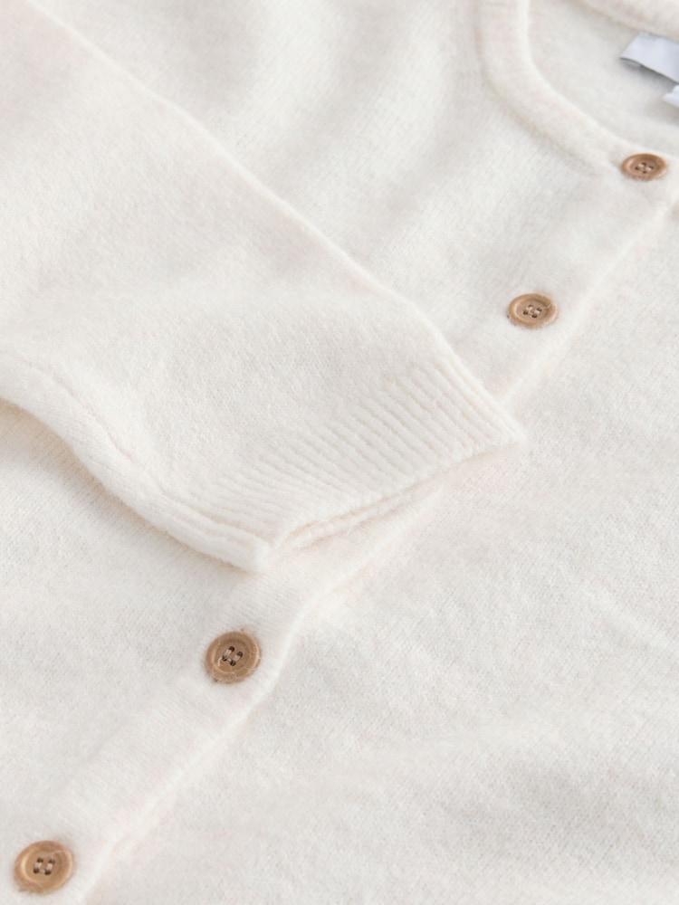Ecru Crew Neck Knitted Cardigan - Image 3 of 3 Ecru Crew Neck Knitted Cardigan - Image 3 of 3
