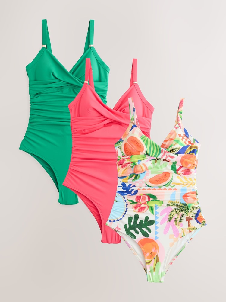 Pink/Green/Fruit 3 Pack Tummy Control Swimsuit - Image 1 of 6