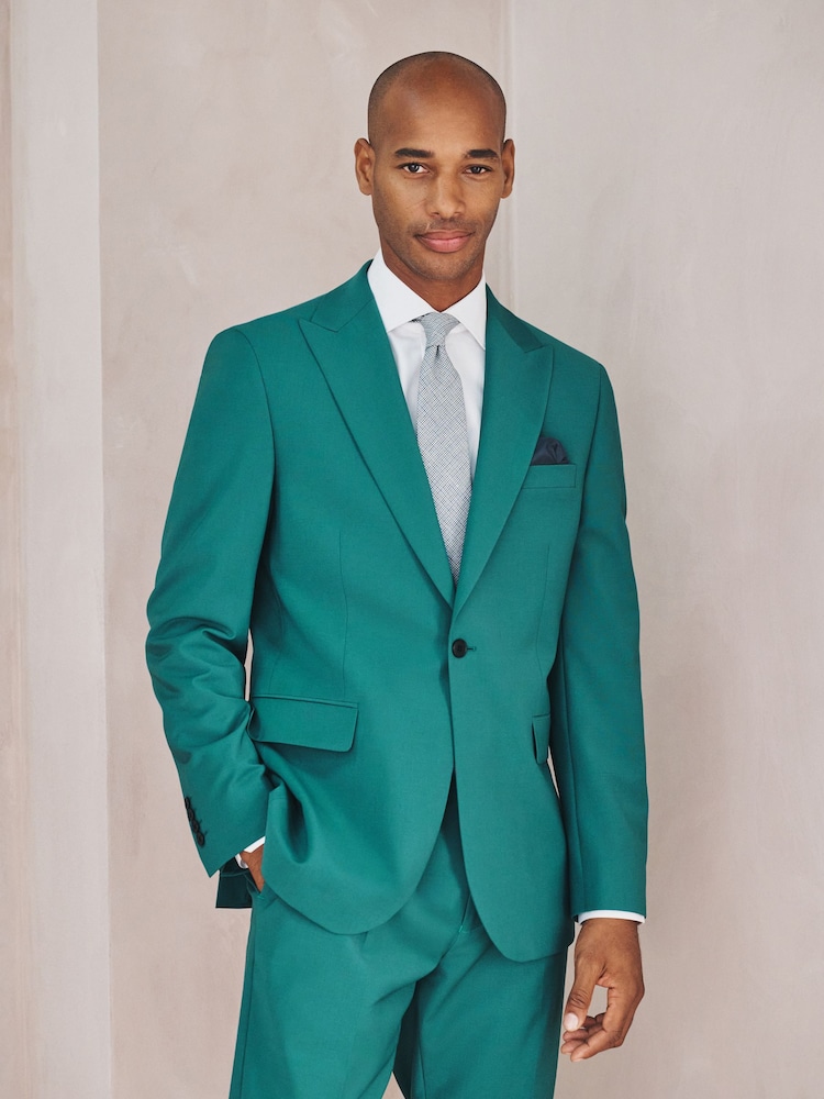 Teal Blue Tailored Fit Slim Fit Motion Flex Wool Blend Suit Jacket - Image 1 of 10