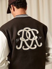 Reiss Brown/White Miller Monogram Leather-Sleeve Varsity Jacket - Image 6 of 7
