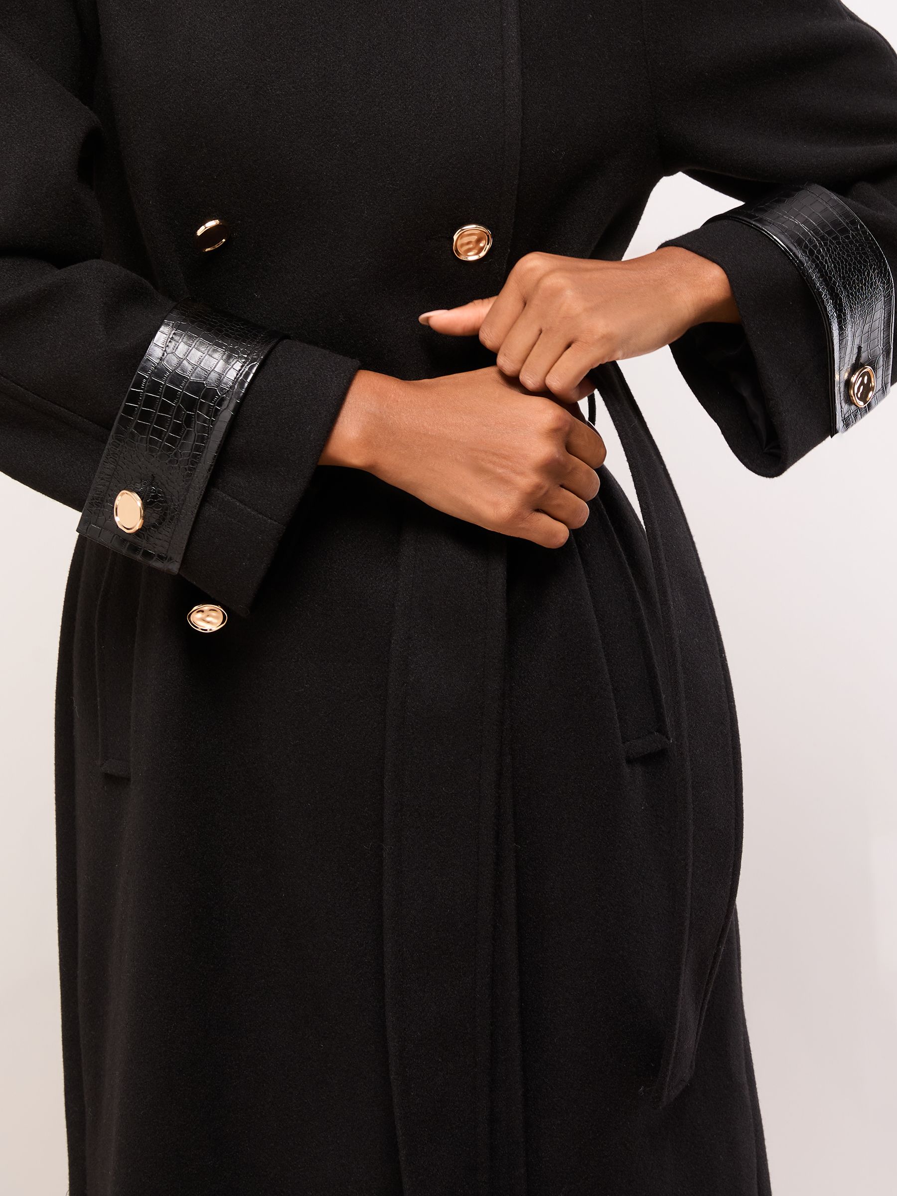 Buy Lipsy Black Croc Effect Funnel Neck Belted Longline Coat from