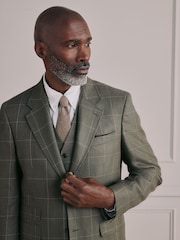 绿色 - Signature Tailored Fit Moons British Merino Wool Linen Blend Suit Jacket - 12的图像1｝