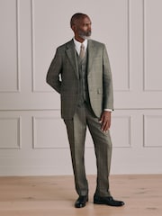 绿色 - Signature Tailored Fit Moons British Merino Wool Linen Blend Suit Jacket - 12的图像2｝