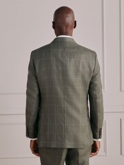 绿色 - Signature Tailored Fit Moons British Merino Wool Linen Blend Suit Jacket - 12的图像3｝