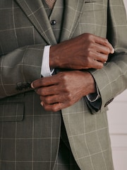 绿色 - Signature Tailored Fit Moons British Merino Wool Linen Blend Suit Jacket - 12的图像6｝