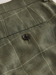 绿色 - Moons 经典修身款英国美利奴羊毛亚麻布混纺套装裤子 - 10的图像10｝