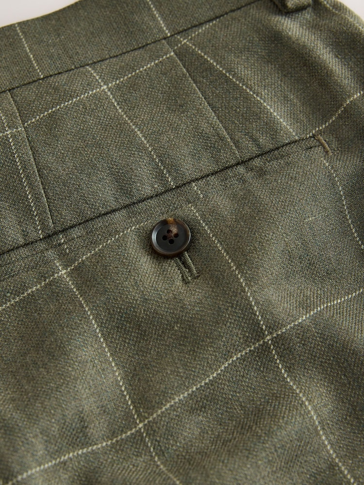 绿色 - Moons 经典修身款英国美利奴羊毛亚麻布混纺套装裤子 - 10的图像10｝