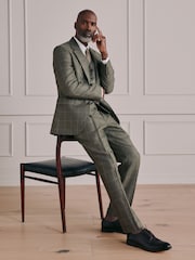 绿色 - Moons 经典修身款英国美利奴羊毛亚麻布混纺套装裤子 - 10的图像2｝