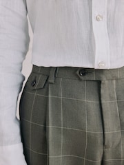 绿色 - Moons 经典修身款英国美利奴羊毛亚麻布混纺套装裤子 - 10的图像4｝