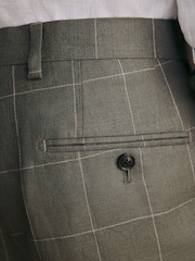 绿色 - Moons 经典修身款英国美利奴羊毛亚麻布混纺套装裤子 - 10的图像5｝