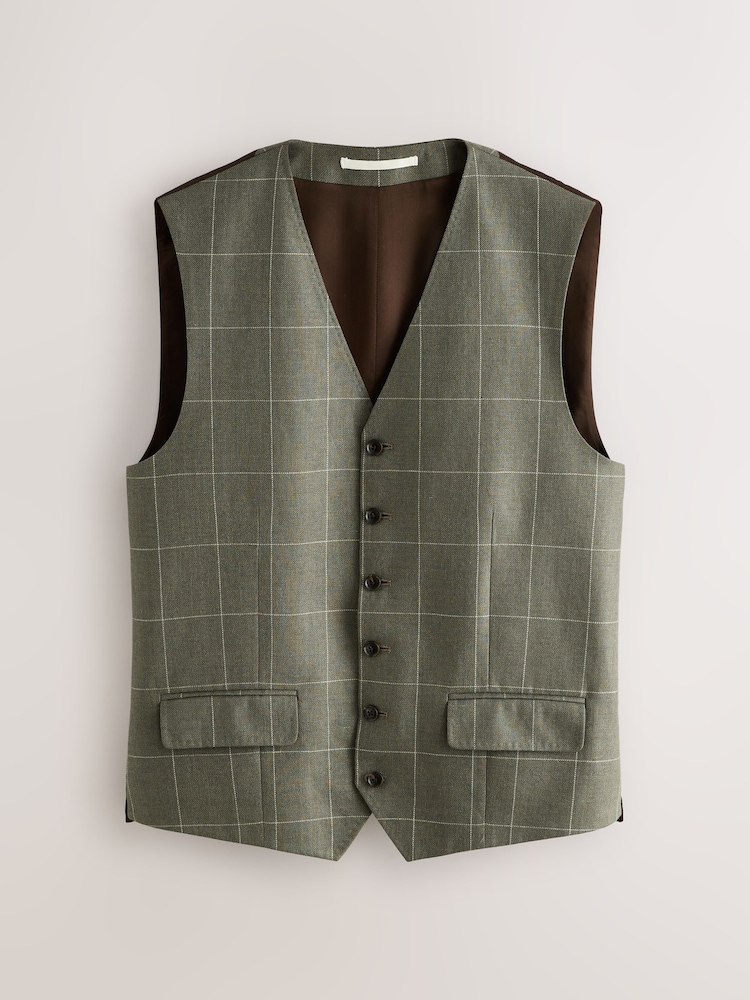 সবুজ - Signature Moons British Merino Wool Linen Blend Suit Waistcoat - 4এর মধ্যে 1 ছবি