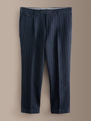 Navy Tailored Fit Signature Leomaster Italian Wool Linen Stripe Suit Trousers - Image 1 of 5